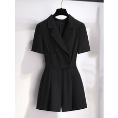 블랙 정장 점프수트 빅사이즈 의상 반팔 투버튼 수트 점프수트-블랙 A 추천 S 40.0-47.5kg