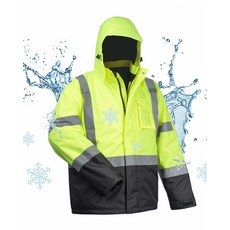 Hi-Vis 남성용 단열 안전 재킷 - 내후성 방풍 반사 여러 포켓 건설 작업 및 야외 활동에 적합 옐로우 3XL 옐로우 125137, Medium, Yellow