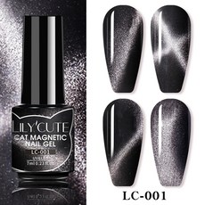 릴리큐트 7ml 9D 캣 마그네틱 젤 네일 폴리쉬 무지개빛 자석 세미 퍼머넌트 쏙 오프 UV LED 매니큐어 네일 아트 젤 바니쉬, 8)LC-001