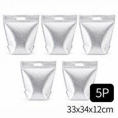일회용 은박 보냉백 손잡이 지퍼 보냉봉투 5매, 1세트, 실버