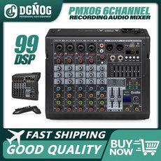DGNOG PMX06 6 채널 믹서 99 DSP 디지털 MP3 입력 48V 팬텀 전원 공급 장치 Bluetooth를 통한 7단계 이퀄라