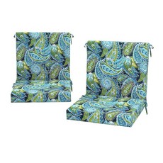 DYTXIII 야외 미드백 의자 쿠션 2개 세트 50.8 x 43.2cm2-20 17인치 방수 및 변색 방지 파티오 시트 쿠션 고탄력 폼 다이닝용 미끄럼 타이 발코니 가, 페이즐리 라피스