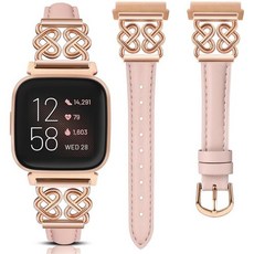 Fitbit Versa 2/1/Lite 여성용 밴드와 호환되는 Minyee 가죽 밴드 2 스마트워치 액세서리용 디자이너 셀틱 하트 매듭 버클이 있는 세련되고 슬림한 프리미엄, Pink/Rose Gold