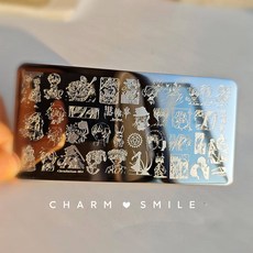 네일 템플릿 만화 캐릭터 스탬핑 플레이트 프렌치 라인 기하학 꽃 잎 동물 이미지 스테인레스 스틸 아트 스텐실, 옵션37) CJT-084, 1개