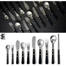 [쿠커스 판다] 에비히슈테른 쥬벨 커트러리 무광 실버+블랙 우드 손잡이 양식기 6종 택일 (스탠 스푼 포크 나이프 숟가락 젓가락 수저 티스푼 티포크), 디저트 포크, 1개