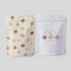 그린나무 귀여운 캐릭터 구디백 지퍼백 파우치 선물 포장봉투 2종 40개, 1세트, 옵션4. 브라운 해피버디즈