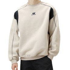 HANYO 남자 면질 오버핏 트렌디 자수 라운드넥 맨투맨 긴팔티