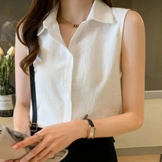 襯衫無袖女夏純色寬鬆洋氣打底背心上衣