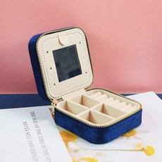 벨벳 지퍼 주얼리 보관함 여행 휴대용 2단 악세사리 케이스, 1개, 네이비