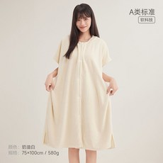 成人連帽速乾吸水浴袍浴巾, 奶油白