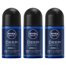 니베아 남성용 딥 세가 앤 커링 72 잼 롤 온 데오드란트, 3개, 50ml