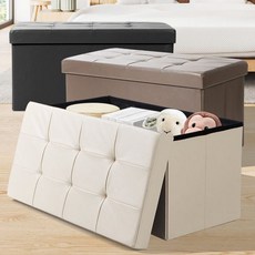 연은마트 접이식스툴가죽 수납벤치, 레더 대 아이보리
