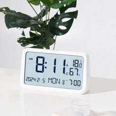 雙供電溫濕度計 柔和背光 日期 萬年曆 時鐘 鬧鐘 數字鐘, 白色, 1個
