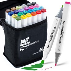 TRANSON 드로잉용 알코올 마커 24색 듀얼 팁 파인 팁과 치즐 24 Colors Chisel and Fine, 24개