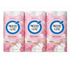 깨끗한나라 벚꽃 프리미엄 3겹 28M 30롤 X1팩, 3박스