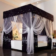 침대 암막 캐노피 공주풍 핑크 가림막 사각 체크 커튼 설치 1.2mx2.0mx1.95m 인, O. 유성우