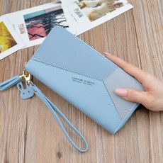 FASHION CLASSIC 長款拼接撞色拉鍊長夾 多夾層設計流蘇零錢卡包