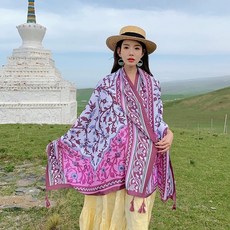 투니스 여성 빈티지 프린팅 비치 숄 스카프