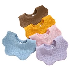 (5개/1set) 엘린베베 파스텔 자수 면 거즈 턱받이 유아 신생아 남아 여아 아기 침받이