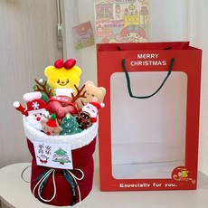 聖誕節平安夜小香風黃油小熊玩偶手工毛線編織針織蘋果花束送禮物, 1個, 【黃油小熊注意不含蘋果】贈禮袋燈