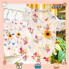 甜美貓狗連衣裙夏季飛袖印花衣服女孩狗衣服中小型犬白色襯衫裙子laiwc, 草莓,XS, 1個