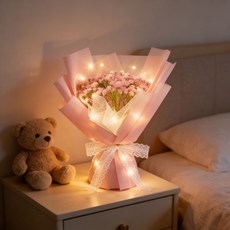 KEMEI 시들지 않는 드라이플라워 LED 안개꽃 생화 꽃다발 졸업식 선물, 분홍색