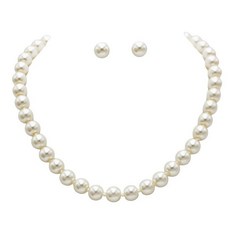 Rosemarie & Jubalee 여성용 클래식 매듭 유리 10mm 진주 목걸이 스트랜드 및 저자극성 포스트 귀걸이 세트 45.7cm+7.6cm(18인치)+7.6cm(3인치