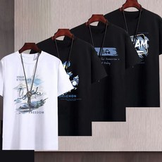 [XUMAO] 1+1+1+1 남성 여름 트렌디 프린트 4팩 라운드넥 오버핏 반팔 티셔츠