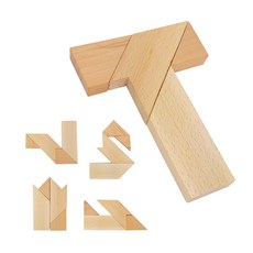 台灣出24H開發票 T字之謎(木質四巧板)(附100關圖卡) 888玩具 888便利購, 1個, 原木色, 1人