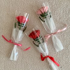 [한국어 동영상 제공] 한 송이 카네이션 모루 꽃다발 스승의날 어버이날 간단한 선물 학교 행사, 핑크, 1세트