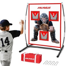 AOLIGEIJS 야구 및 소프트볼 피칭 네트 3포켓 야구 및 소프트볼 피칭 스트라이크 존 타겟 네트 정확한 훈련을 위한 현실적인 포수 포함, AOLIGEIJS 야구 소프트볼 피칭 네트 3포켓 스트
