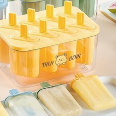 雪糕diy模具 食品級 冰棒 冰淇淋 冰塊 製作模具, 1個, 萌趣泰吉小熊A冰棒模具 小黃
