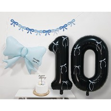 올리브파티 파스텔 리본 발레코어 블랙 숫자 10 레터링 풍선 생일파티용품 세트, 블루 숫자 10, 1세트