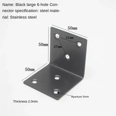 1Pcs 헤비 듀티 스테인레스 스틸 L 자형 90도 검정색 직각 코너 브레이스 브래킷 공동 목재 가구 선반 후원, 06 50X50X50X2.0