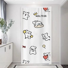防蚊門簾魔鬼氈 空調門簾 卡通門簾魔術貼免打孔隔斷簾入戶門防蚊黏貼廚房遮擋簾空調簾隔熱, 線條小狗4(送魔術貼),整片魔術貼/簾寬70X高200CM