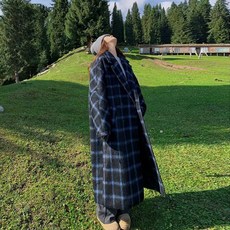 Cavensi 大尺碼新款 S-L 雪國假期 30%羊毛大衣外套 內裡夾棉 長款大衣 格紋大衣