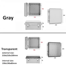 호환 방수 회색 투명 커버 인클로저 정션 박스 ABS 플라스틱 야외 전자 기기 힌지 케이스 IP67, 01 Gray cover, 13 210x210x100mm
