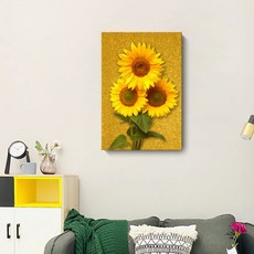 데일리공감 3송이 해바라기 액자 돈들어오는 해바라기 그림 액자 거실 풍수 인테리어 캔버스 소품 개업 선물, 1개, 3송이 30X40