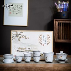 아소공방 더화현 양지옥 관요 백자 다기세트, 공도배 1개,주인잔 1개,필터 세트1개,찻잔6개, 5세트