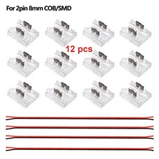 12개 솔더리스 LED 커넥터 투명 2핀 조명용 10MM 8MM DIY SMD COB 스트립 15CM 와이어 IN, Connectors and Wi s, PCB to PCB or Wi, For 2pin 8mm Strip