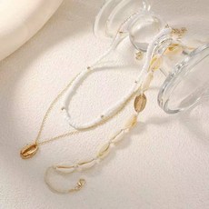 RoseAria 여성 조개 비즈 레이어드 목걸이 + 팔찌 3종 세트