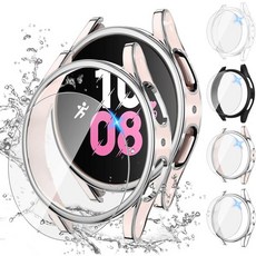 텐시아 [4+4팩] 삼성 갤럭시 워치 FE 2024/5 2022/4 2021용 스크린 보호 필름 및 케이스 40mm 김서림 방지 강화 유리 필름/하드 PC 범퍼 페이스 커버