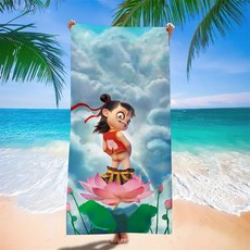 哪吒鬧海 浴巾 70x140cm 超細纖維 超吸水 兒童成人通用 速乾, 1個, 蓮花童子13