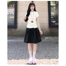 Yellwel 여름 롱스커트 스쿨룩 하이웨이스트 하프스커트 주름스커트 DJP