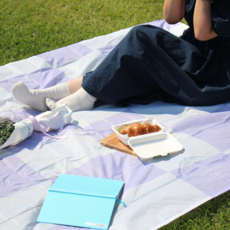 솜솜라이크 여행용 경량 피크닉매트 미니 방수 돗자리, 체커보드 라벤더