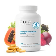 Pure THE 더rapro Rx 메틸화 B 복합 비타민 미국산 4개월 분량 | 메틸 컴플리트 쿼트폴릭 5-MTHF 엽산 B12 메틸코발라민 TMG 트리메틸글리신 메틸폴, Pure Therapro Rx 메틸화 B 복합 비타민, 1개
