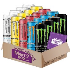 [메리박스]355ml x 20캔 혼합구성 몬스터 에너지드링크 울트라 시트라 펀치 울트라썬라이즈 망고로코 피치킨+메세지카드, 20개, 355ml, 세트01){울트4+시트4+펀치4+망고4+그린4}