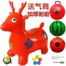 跳跳馬 充氣玩具 羊角球 幼兒園 坐騎加厚 150首歌, 1個, 無音樂紅馬 大號加厚 ,套餐四