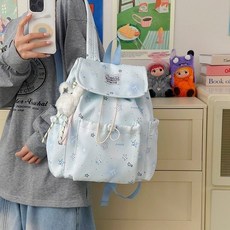 星星雙肩包 少女森系印花學生背包, 海鹽藍, 1個