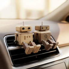 위드밸류 차량용 방향제 송풍구형 원목 로봇 인테리어 소품, 1개, 고급형-라이트오크